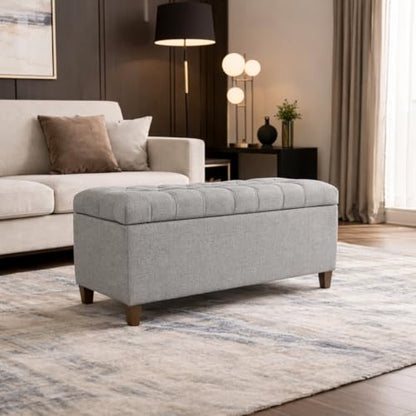 HomePop Ainsley 40" Storage Ottoman Bench - Gray Fabric - color: Gray Fabric