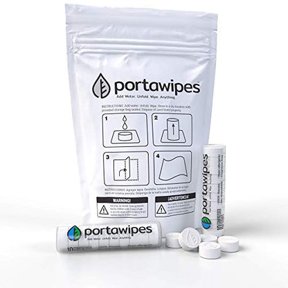 Portawipes Coin Tissues | 100 Pack with 2 Carrying Cases | Toilet Paper Tablets | Compressed Towels | Expandable Wipes | Soft & Odor Free - size: 100 Count (Pack of 1)