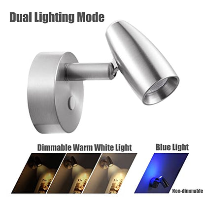 RV Reading Light 12V Swivel LED Spotlight with Quick USB Charger & Blue Nightlight, Camper Van Travel Trailer Bedroom Reading Light,3-1/2" Length,12-24VDC Hard-Wired (Brushed Nickel) - color: Brushed Nickel with Nightlight