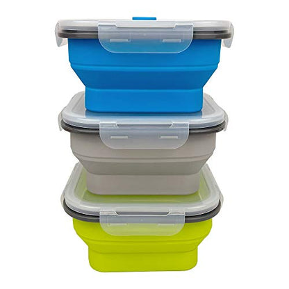 CARTINTS Large 1200ml Collapsible Bowls with Lids Silicone Camping Bowls, with Airtight Lids, Microwave and Freezer Safe, Set of 3 - color: blue+grey+green