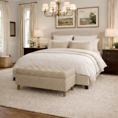 HomePop Ainsley 40" Storage Ottoman Bench - Oatmeal Textured Fabric - color: Oatmeal Textured Fabric