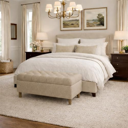HomePop Ainsley 40" Storage Ottoman Bench - Oatmeal Textured Fabric - color: Oatmeal Textured Fabric
