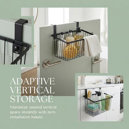 LeleCAT Grid Storage Baskets with Hooks, Over Cabinet Door Organizer, Wire Basket Hanging Storage Organizer, Kitchen Bathroom Organizer (Black, Large) - size: Large