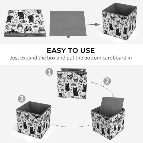 Skull Cat Bat Foldable Storage Box with Handle Organizer Containers for Home Office Clothes Office Supplies - color: style-4