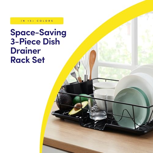 Space-Saving 3-Piece Dish Drainer Rack Set with Cutlery Holder - Maximize Countertop Space, Black - color: Black