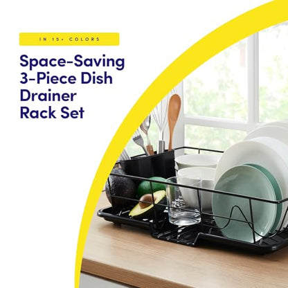 Space-Saving 3-Piece Dish Drainer Rack Set with Cutlery Holder - Maximize Countertop Space, Black - color: Black