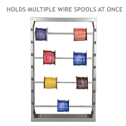 tonchean Wall Mount Wire Spool Rack, Cold-Rolled Steel Cable Dispenser with 4 Adjustable Rods, Heavy Duty Wire Holder Roller for Electrical Work, Industrial & Retail Display Organization