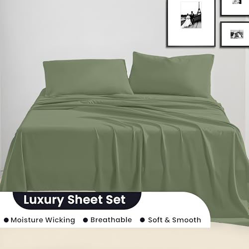 SGI bedding 600 Thread Count 4 Piece 100% Egyptian Cotton Queen Size Sheets Set, 20" Deep Pocket Sheet Set, Premium, Breathable, Soft and Hotel-Quality Luxury Sheets - Moss - color: 11 - Moss, size: Queen