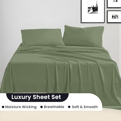 SGI bedding 600 Thread Count 4 Piece 100% Egyptian Cotton Queen Size Sheets Set, 20" Deep Pocket Sheet Set, Premium, Breathable, Soft and Hotel-Quality Luxury Sheets - Moss - color: 11 - Moss, size: Queen