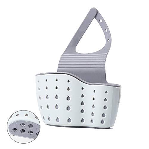EC ELEGANTCHARM Kitchen Sink Caddy Sponge Holder Silicone Plastic Soap Holder Hanging Ajustable Strap Faucet Caddy with Drain Holes for Drying - color: Sky Blue