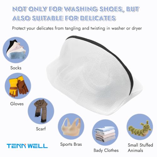 Tenn Well Shoe Washing Machine Bags, 3PCS Mesh Laundry Bags for Shoes, Sneakers, Trainers, Tennis Shoes, Slippers, Fit up to Men’s Size 12 - color: White, size: 8.7"x8.7"x15"