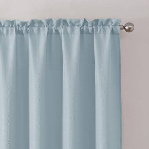 Chyhomenyc Bennet Aqua with Greenish Tone Curtains 45 Inch Length 2 Panels, Faux Linen Textured Light Filtering Soft Airy Rod Pocket Window Treatment Drapes for Living Room Bedroom, Each 30" Wx45 L - color: Aqua, size: 30"W x 45"L (Pack of 2)
