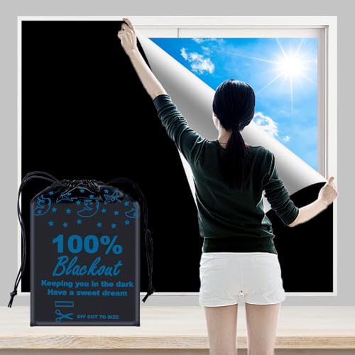 100% Blackout Blind Curtains Window Cove[ 79"x 59"] [DIY Cut to Any Size or Shape] [Hook & Loop Tabs][ Portable Bags for Travel ] [Light & UV Blocking ] for House,Baby Nursery,Apartment - color: Black and Silver-grey, size: 59"W x 79"H
