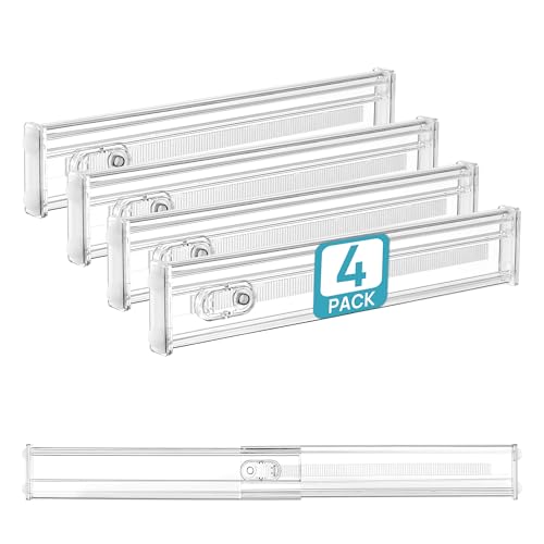 Vtopmart 4 Pack 2.36" Short Upgrade Drawer Dividers for Kitchen Drawer, 12.8"-22.3" Expandable Kitchen Drawer Organizer, Clear Plastic Organizer Separator for Flatware, Utensil, Cutlery, Underwear - size: Short-2.36" without Inserts