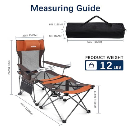 apollo walker Reclining Beach Chair, Adjustable 90-135° Backrest Camping Lounge Chairs for Adults, Folding Chair with Foot Rest & Detachable Pillow - Upgraded 8-Leg, Orange - color: Orange, style: 8-Leg