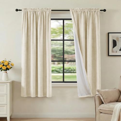 H.VERSAILTEX Linen Look 100% Blackout Curtains for Bedroom Full Light Blocking Rod Pocket Linen Textured Thick Window Curtain Drapes with White Backing 2 Panels, 42" W x 63" L, Bleached Sand - color: Bleached Sand, size: 42"W x 63"L (Pack of 2)