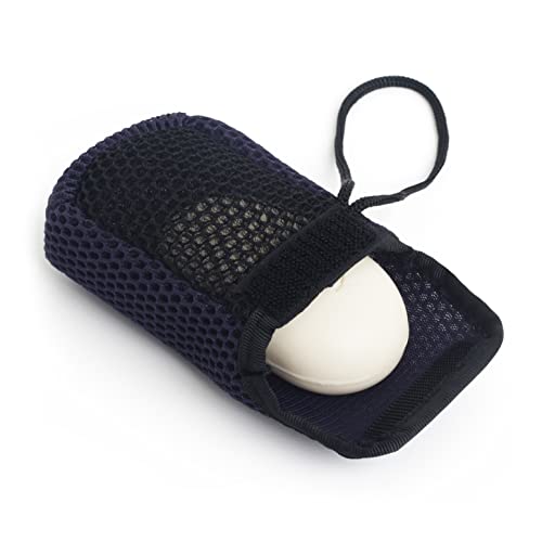 MainBasics Exfoliating Bar Soap Pouch Dual-Sided Body Scrubber - Fits Standard Size Soap Bars, Blue - style: Blue