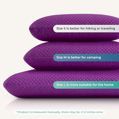 Travel Pillow Memory Foam Pillows, Camping Pillow-Compressible Medium Firm, Breathable Cover, Ideal Backpacking Hiking, Bed Pillows, Airplane and Car (Purple, S) - color: Purple, size: S-15.7*9.8in