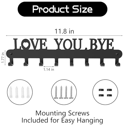 Key Holder for Wall - 'Love You Bye' Key Hooks,Key Holder Wall Mount Self Adhesive, Key Rack Wall Mount for Wall No Drill for Living Room, Kitchen, Bathroom, Garage (Black, 8 Hooks) - color: Love You Bye' Black 1p
