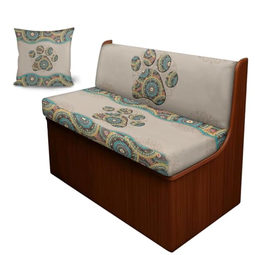 Boho Mandala Dog Paw Print 3 Pcs RV Dinette Cushion Covers Stretch Camper Cushion Slipcover Sofa Furniture Protector Include 1 Backrest Cover 1 Bench Cover and 1 Pillowcase - color: Boho Mandala Dog Paw