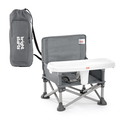 Bright Starts Pop ‘N Sit Portable Booster Seat, 3-in-1 Floor Seat, Travel High Chair & Toddler Booster with Feeding Tray, Indoor/Outdoor, Grey, 6 Months–3 Years - color: Core Gray