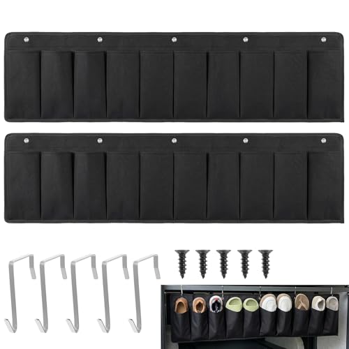 2 Pcs RV Shoe Pockets 10 Pockets, Heavy Hanging Bedside Storage Organizer with Hooks Storage Pocket Hangs on bed for Shoes Toys and Tool Accessories