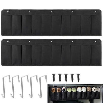 2 Pcs RV Shoe Pockets 10 Pockets, Heavy Hanging Bedside Storage Organizer with Hooks Storage Pocket Hangs on bed for Shoes Toys and Tool Accessories