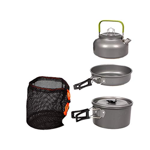 JZK Camp Cookware 2-3 People Set, Pan Pot Teapot Lightweight Outdoor Portable Camping Cooker Set for Trekking Hiking BBQ Picnic Campfire