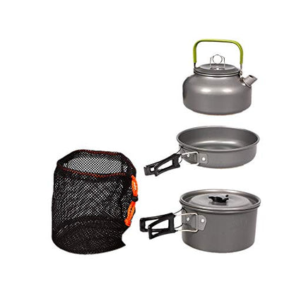 JZK Camp Cookware 2-3 People Set, Pan Pot Teapot Lightweight Outdoor Portable Camping Cooker Set for Trekking Hiking BBQ Picnic Campfire
