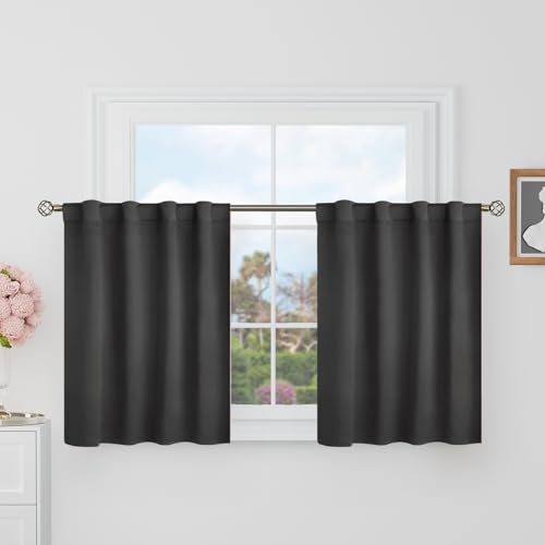 BGment Short Blackout Curtains 30 Inch Length for Small Windows - 34 x 30 inch Curtains Rod Pocket and Back Tab Thermal Insulated Room Darkening Curtains for Kitchen/Cafe Room, 2 Panels, Dark Grey - color: Dark Grey, size: 34"W x 30"L (Pack of 2)