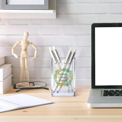Inhale Exhale Repeat Acrylic Cosmetic Pencil Pen Holder Cup, Inspirational Desk Organizer Accessories for Home Office Meditation Room Decor, Motivational Gifts for Women Girl Yoga Lover Coworker - style: Inhale Exhale