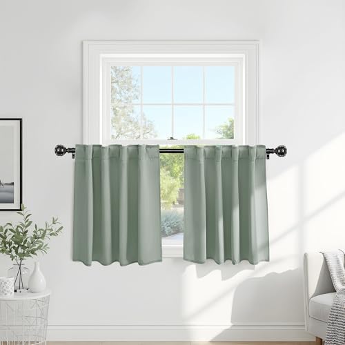Pony Dance Short Curtains for kinchen, Half Drapes for Bathroom Window, loft Curtain Tiers for Basement Shades, Wide 29 x Long 24 inches per Panel, Sage Green, Set of 2 - color: Sage Green, size: 29"W x 24"L (Pack of 2)