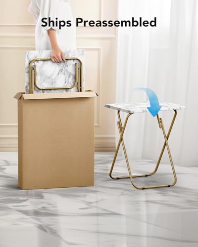 HUANUO Folding TV Tray Table -Stable Tray Table with No Assembly Required, TV Dinner Tray for Eating, Foldable Snack Tables for Bed & Sofa (Marbling) - color: Marble