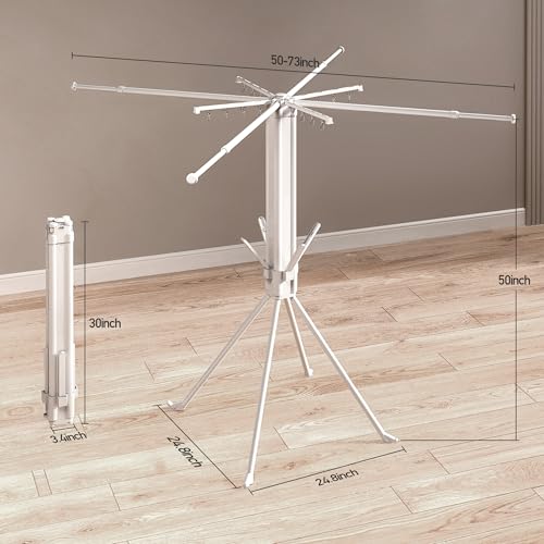 Foldable 4-Legged Clothes Drying Rack, Extra Stable Heavy Duty Laundry Drying Rack with Sock Clips & Shoe Holders, Large Capacity Collapsible Drying Stand for Indoor Outdoor Use