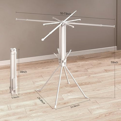 Foldable 4-Legged Clothes Drying Rack, Extra Stable Heavy Duty Laundry Drying Rack with Sock Clips & Shoe Holders, Large Capacity Collapsible Drying Stand for Indoor Outdoor Use