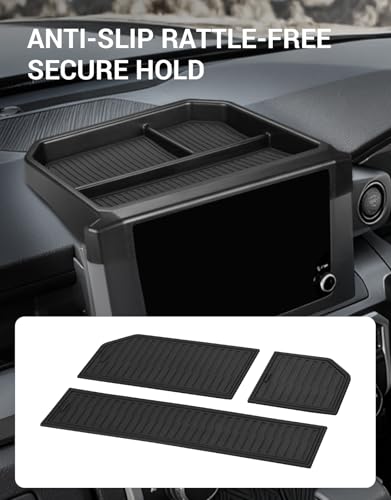 Ecarzo Dashboard Storage Box for Toyota Tacoma 2024 2025 2026, 8-Inch Screen Rear Tray Organizer, ABS Dashboard Storage Tray with Anti-Slip Liner, Center Console Accessory for Daily Essentials - size: Toyota Tacoma 2024-2026 8-Inch Screen Rear Tray