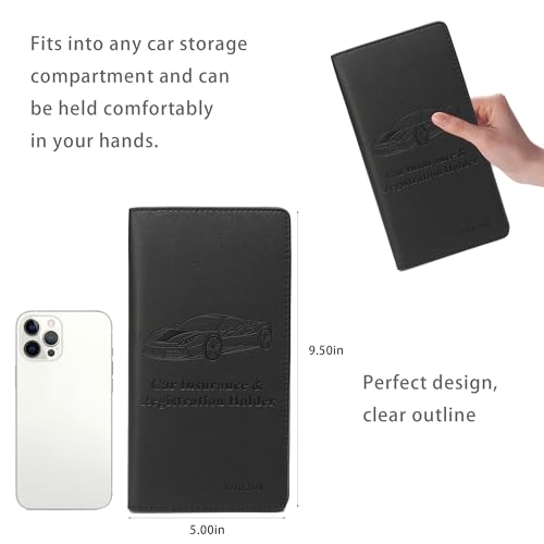 Premium Car Registration & Insurance Card Holder with Magnetic Closure & Clear Pockets, Glove Box Organizer for Documents, Driver's License (Black)