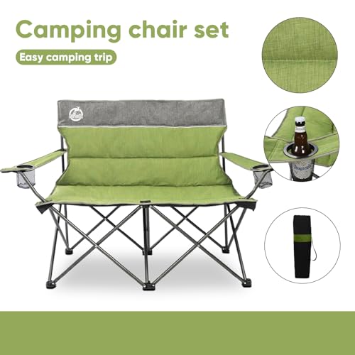 Northroad Outdoor Camping Chair Set of 3,Folding Padded Camp Chair,Collapsible Conversation Set w/1 Sofa,2 Single Chairs for Family Patio,Beach (Green) - color: Green, style: no table