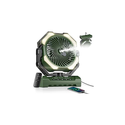 Misting Fan, Portable Camping Fans with 9oz Water Tank, 24000mAh Rechargeable Fan with 4 Speed, Battery Powered Fans with 120H Cooling, Last 5H Mist, 2 Mist Modes, Light, Outsides/Summer Essential - color: Army Green