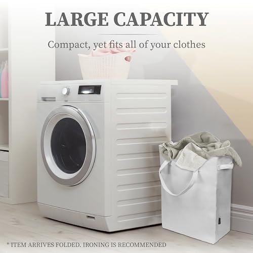 BROOKSTONE, Slim Laundry Hamper with Handles, Perfectly Sized for Everyday Use, Foldable Travel Laundry Bag for Dirty Clothes, Laundry Basket for Dorms and Bedrooms