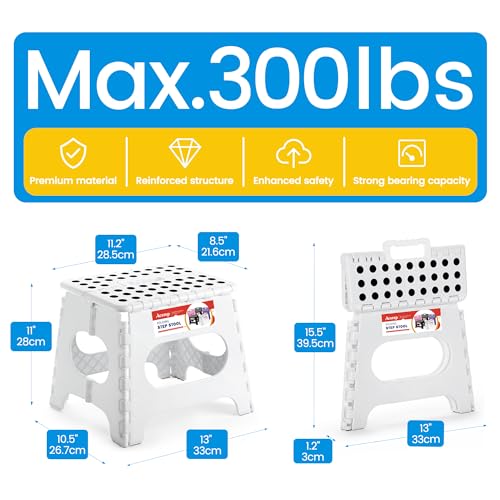 ACSTEP Folding Step Stool for Adults and Kids 11 Height Lightweight Plastic Stepping Stool Foldable Step Stool Hold up to 300lbs Non Slip Collapsible Stool White - color: White, size: 11 Inch( Pack of 1)