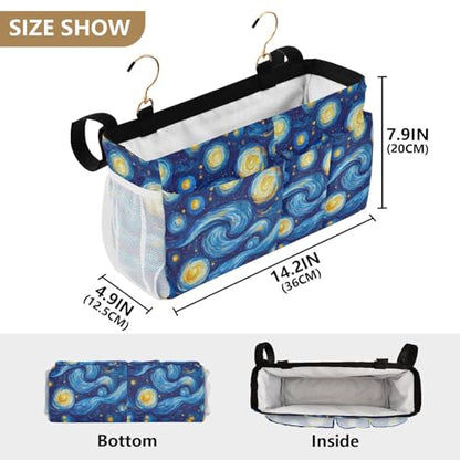Bedside Caddy Hanging Storage Bag Van Gogh Style Starry Night Bedside Organizer Caddy for Bunk, Dorm Room, Hospital Beds - Place Magazines / Remotes / Keys