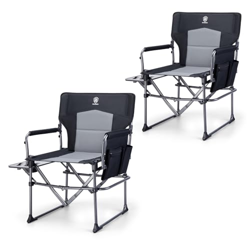 EVER ADVANCED Camping Directors' Chair with Side Table, Portable Folding with Compact Size, Heavy Duty Lawn Chair with Pocket for Camping, Lawn, Sports and Fishing, 400lbs, Black 2 Pack - color: Black-2pack, style: Classic