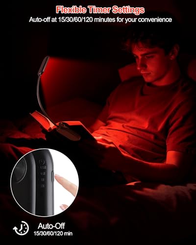 630nm Red Book Light for Reading at Night [1 Pack] - Zero Blue Light, Dimmable Reading Lights for Books in Bed, LED Book Lamp Clip on, Gift for Students Parents Nurse Studying Travel - size: Black-1 Pack