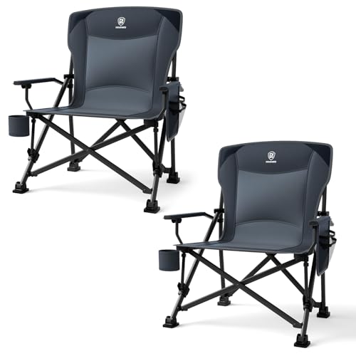 EVER ADVANCED Oversized Folding Camping Chair for Adults, Heavy Duty Lawn Chair with Side Pockets, Portable Collapsible Quad Chair for Outside, Support Up to 500lbs, Grey 2PACK - color: Grey-2pack