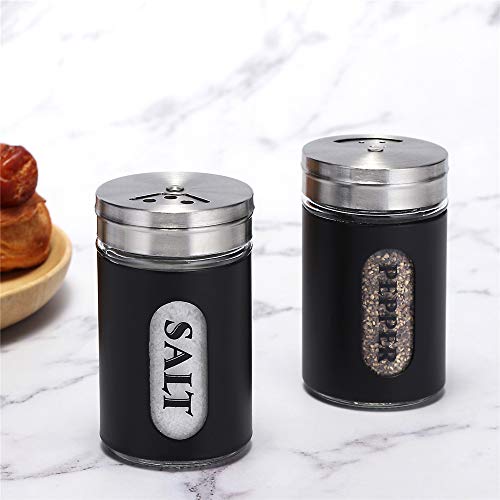 Salt and Pepper Shakers Stainless Steel and Glass Set with Adjustable Pour Holes - color: Black