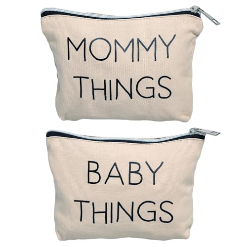 Pearhead Mommy and Baby Things Pouch Set, Canvas Zipper Organizer Bags for Diaper Bag and Travel, Cosmetic and Makeup Bag for Mom - color: Mommy and Baby Travel Pouches
