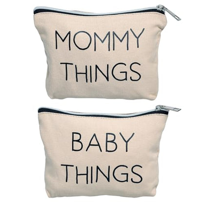 Pearhead Mommy and Baby Things Pouch Set, Canvas Zipper Organizer Bags for Diaper Bag and Travel, Cosmetic and Makeup Bag for Mom - color: Mommy and Baby Travel Pouches