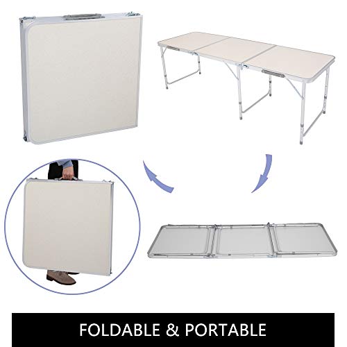 3/4/6 Foot Plastic Folding Table,Adjustable Foldable Table with Carrying Handle,Outdoor Picnic Party Table for Camping,Wedding,Kitchen,Beach,Straight Legs - White (White, 6ft) - size: 6ft