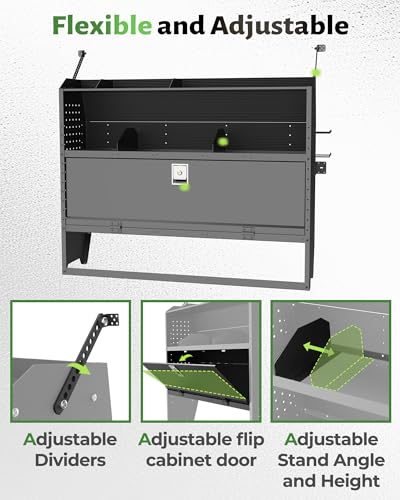 StarONE Adjustable Van Shelving with Lockable Door and Hooks, 52" W x 43" H x 13" D, Fit for Transit Connect, NV200, Chevy Express, Promaster City and Metris, Van Storage for Light Maintenance Tools - size: 52" W x 43" H x 13" D